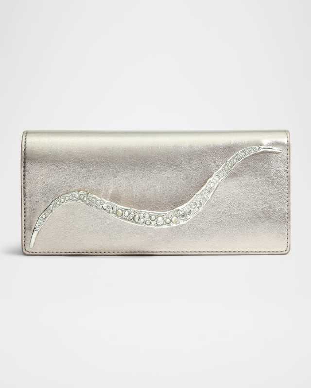 Crystal Curve Metallic Leather Clutch Bag